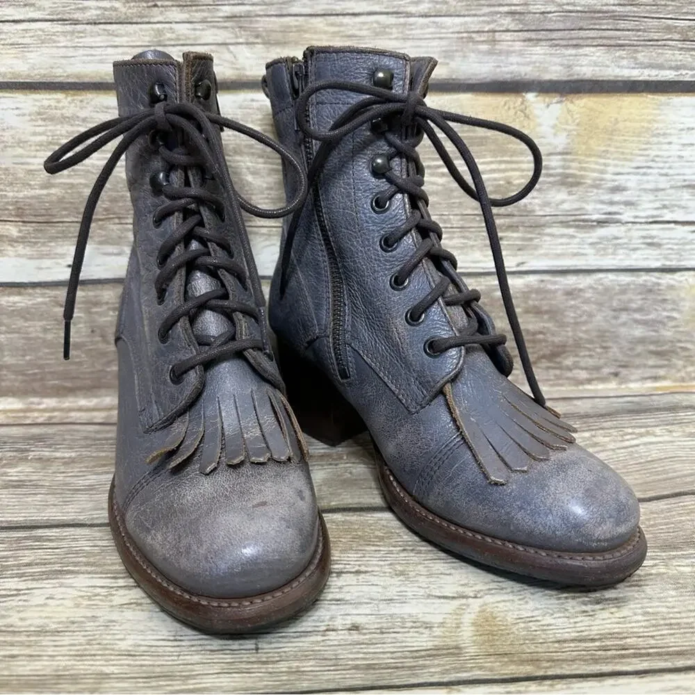 BED | STU - FINIS - SMOKE GRAY LUX - Women's Kiltie Boots Bootie Heels -Size 6.5